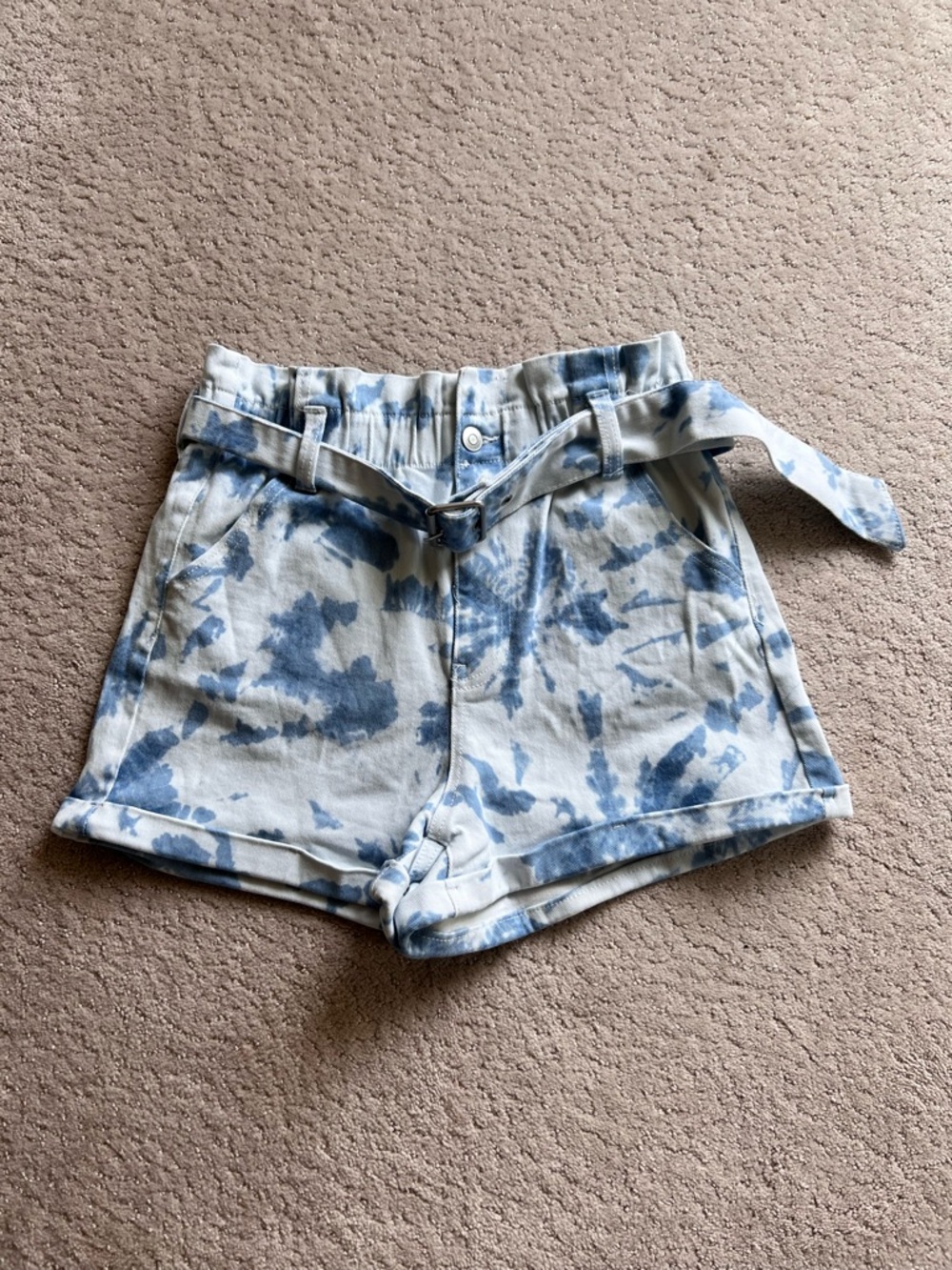 Tie-Dye Blue and White High-Waist Women's Shorts
